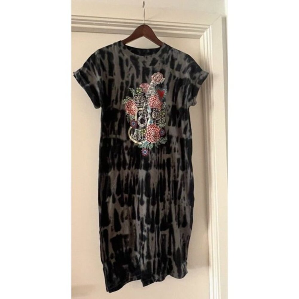 M Disney Pixar Coco Guitar Skull Maxi Tie Dye Dress w Pockets Day of the Dead
